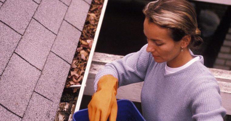 Women cleaning out gutters.